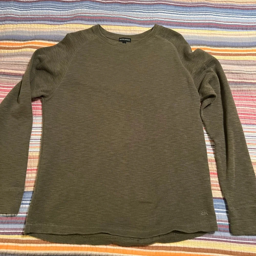 Banana Republic Men Olive Green Long Sleeve Crew Neck T-Shirt Size L